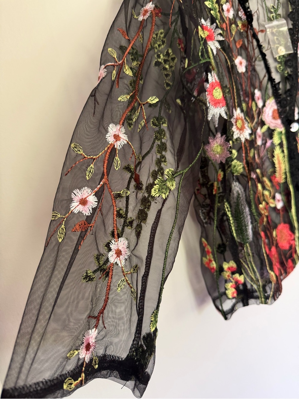 NWOT Rabbit Rabbit Rabbit Sheer Floral Embroidered Cardigan M Medium - Picture 3 of 6